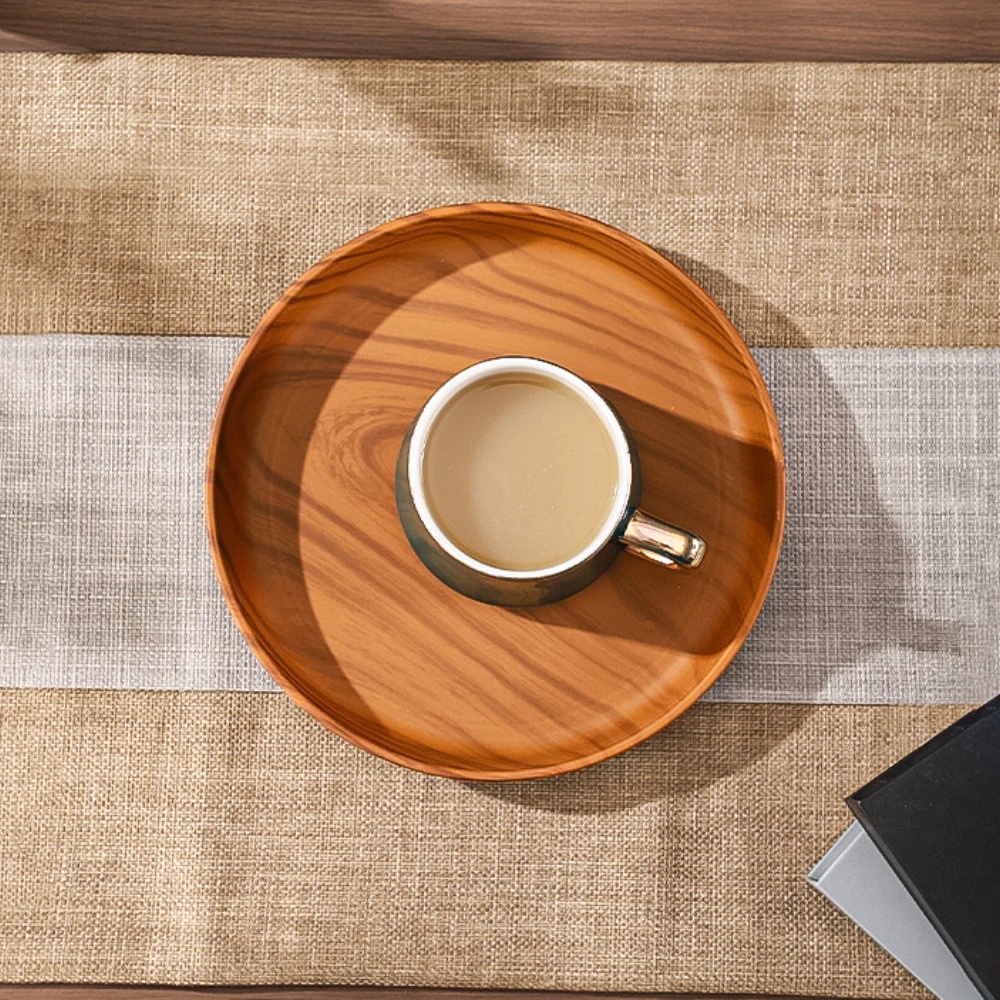 Wooden Serving Tray - 1 Adet Plastik Yuvarlak Tatlı Tabağı