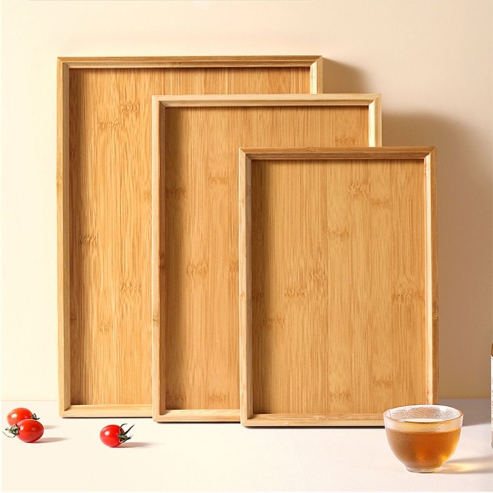 Wooden Serving Tray - Dikdörtgen Bambu Tepsi Tek Renk Ahşap