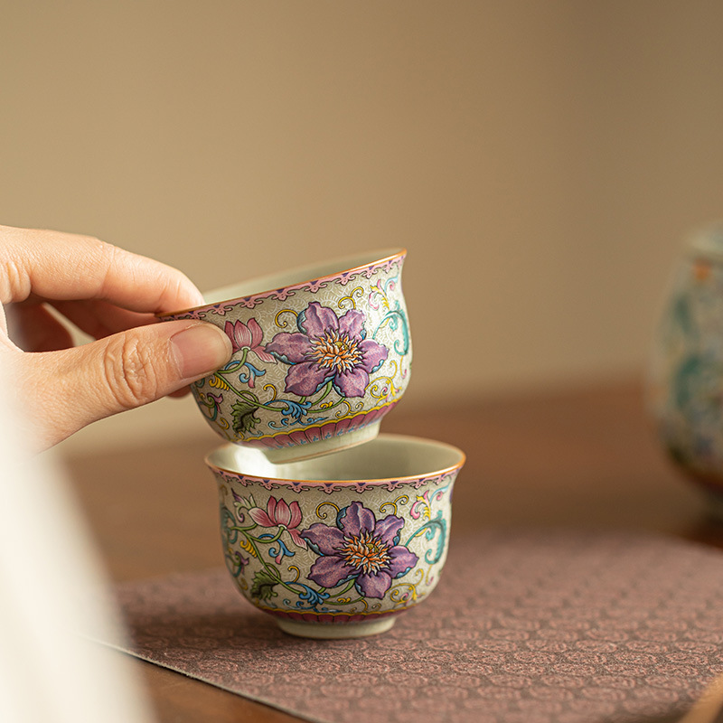 Handmade Ceramic Mug - 70 ml Çin Emaye Renkli Saray